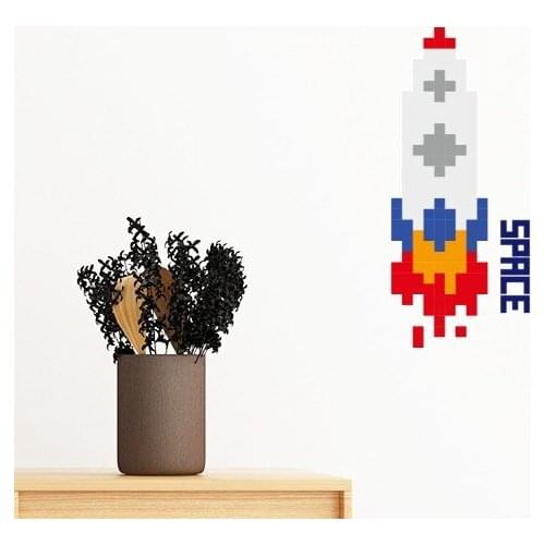 Space Ship Rocket Fire Universe Pixel Removable Wall Sticker Art Decals Mural DIY Wallpaper for Room Decal