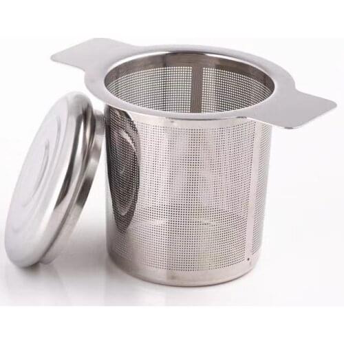 Creative 304 Stainless Steel Tea Funnel With Lid Grid Double Ear Tea Funnel With Handle Mesh Funnel Filter Tea Set Accessories