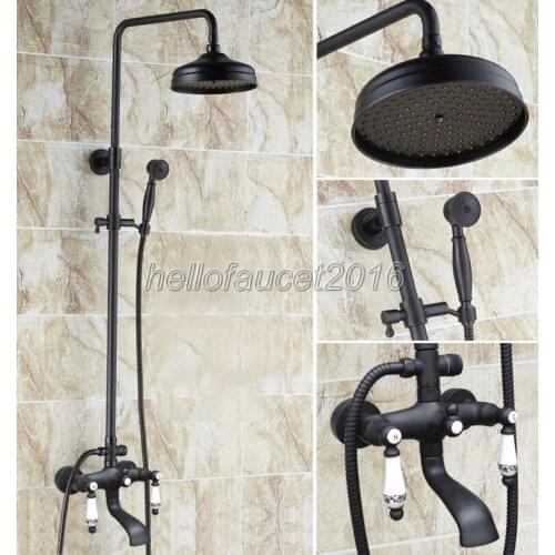 Bathroom Rain Shower Faucet Set Black Oil Rubbed Bronze Finish with Cold and Hot Ceramic Handle Bath Tub Mixer Taps lhg121