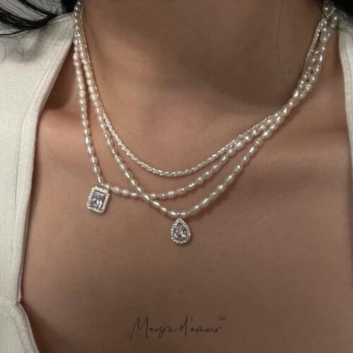 Trendy 2021 High Quality French Style Vintage Freshwater Pearls Rhinestone Pendants Gold Plating Women Necklace Luxury Jewelry