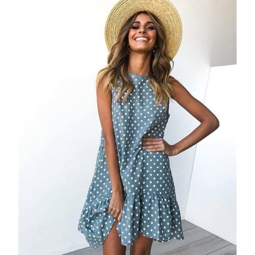 Fashionable Women Summer Polka Dot Prints Dress Leisure Loose Sleeveless Ruffle Sweet Dresses Summer Sundress For Women Outfit