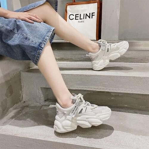 2021 New Womens Shoes Thick Bottom Lace Up Mesh Breathable Comfortable Ladies Shoe Outdoor Spring Autumn Women Footwear Concise