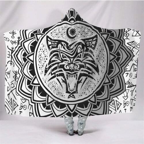 Viking Tattoo Hooded Blanket Adult colorful child Sherpa Fleece Wearable Blanket Microfiber Bedding Drop Shipping 08