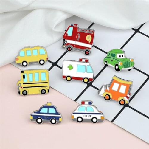 Creative Car Enamel Pins Cartoon Cute Brooches Bus Ambulance Fire Truck Badges Denim Lapel Backpack Pin Jewelry Gifts for Doctor