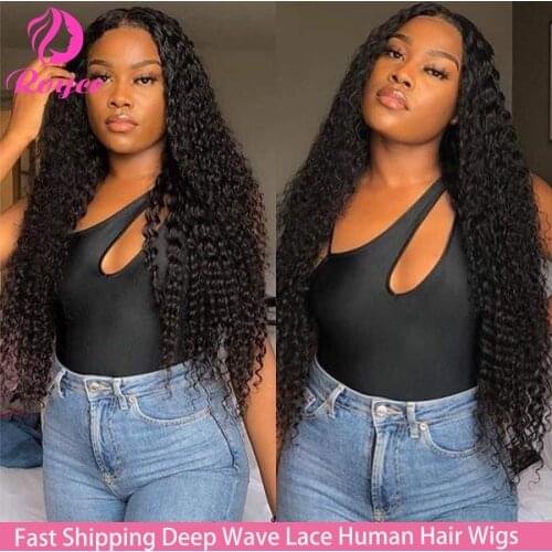Brazilian Deep Wave Lace Front Human Hair Wigs For Women Transparent Deep Wave Frontal Wig Wet And Wavy Curly Lace Closure Wig