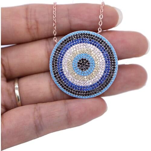 Good Luck EVIIL EYE round disco pendant big round pendant pave Nano turquoises summer beach jewelry fashion necklace
