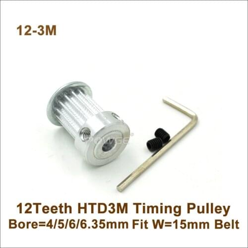 POWGE 12 Teeth 3M Timing Belt Pulley Bore 4/5/6/6.35mm Fit Width 15mm HTD 3M Belt 12T 12Teeth HTD3M Pulley CNC Engraving Machine