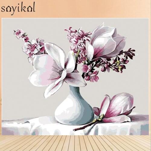 Hand Painted Coloring Oil Painting Frame Rose Red Flower DIY Digital Painting By Number Acrylic Picture Modern Wall Art For Home