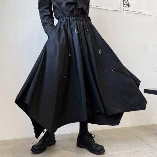 Men personality vintage pantskirt punk hip hop pants women gothic elastic waist joggers harajuku loose streetwear culottes