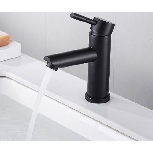 Bathroom Basin Faucet Stainless Steel Black Paint Faucet Hot Cold Mixer Tap Single Hole Deck Mounted Waterfall Basin Sink Faucet
