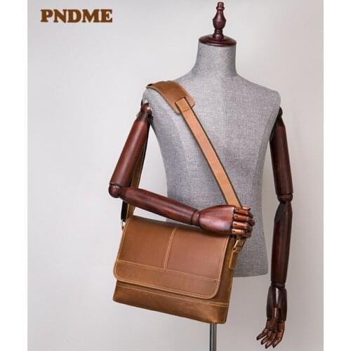 Natural crazy horse cowhide mens messenger bag simple casual vintage genuine leather daily work laptop single shoulder bag