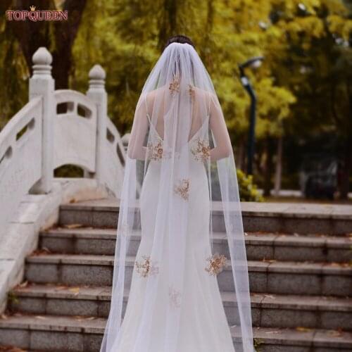 TOPQUEEN V50 Bridal Veils Wedding Crystal Beaded Wedding Veil Long with Comb Extra Long Royal Wedding Veil Parque Color Veil