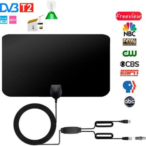 HD TV dvb-T2 4K 25DB High Gain HD TV DTV Box Digital TV Antenna EU Plug 50 Miles Booster Active Indoor Aerial HD TV Flat Design