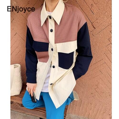 Vintage Stitching Design Casual Shirt Women Loose Long Sleeve Blouse Korean Fashion Lapel Boyfriend Style Shirts Spring Fall