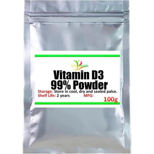 High quality 99% pure vitamin D3 powder, VD3, promote growth and bone calcification, promote tooth health. Free delivery