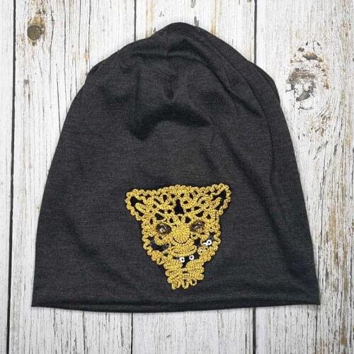 Women Sequins Tiger hats New Soft Autumn Winter Black Knit Beanies Caps Thin Cool Baggy Hip hips Slouch hats ladies girls Gorros