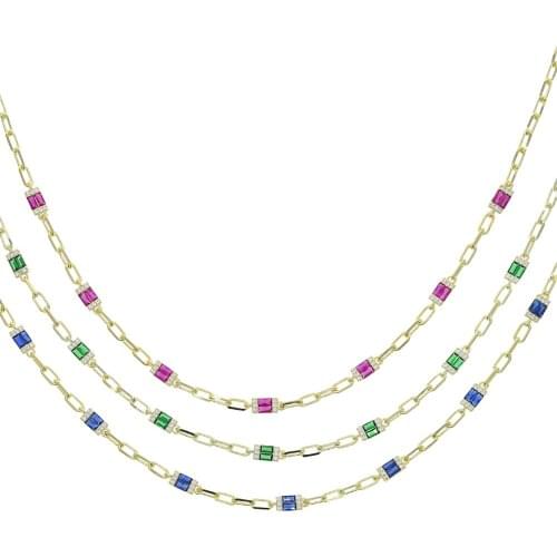 Gold color green baguette cz open link chain choker women necklace 32+10cm 2021 new jewelry