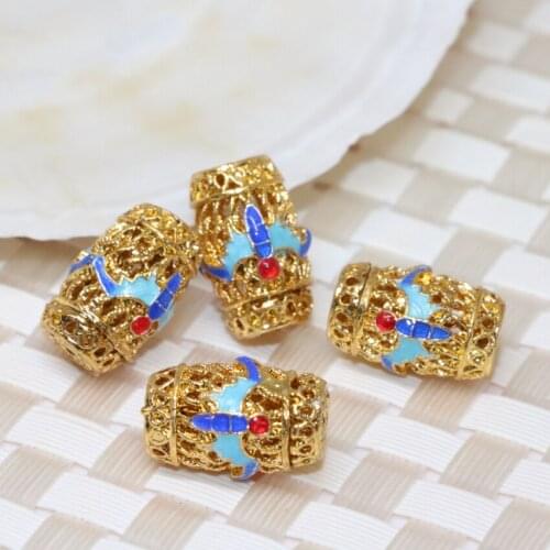 10*16mm barrel shape cloisonne carved flower accessories spacers beads charms free shipping high quality jewelry 5pcs B2401