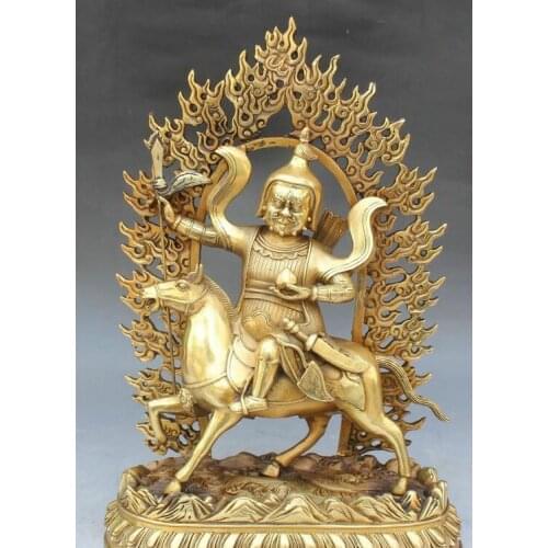 14" Tibet Buddhism Temple Bronze Palden Lhamo Protection Deity Ride Horse Statue