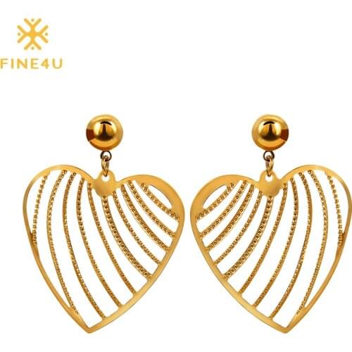 2018 New FINE4U E014 316L Stainless Steel Dangle Drop Earrings For Women Heart Shaped Earrings Brincos Party Jewelry Gift