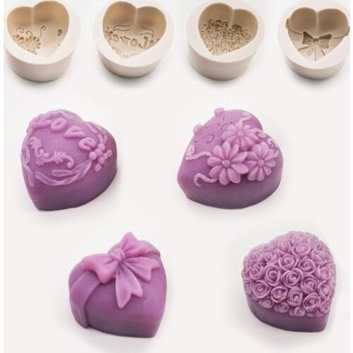 3D Silicone Soap Mold Heart Love Rose Flower Chocolate Mould Candle Polymer Clay Molds Crafts DIY Handmade Soap Mold Tools