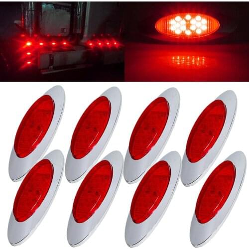 8PCS Red 12V Side Marker Lights Trailer Side Lights 16LED 6.5" Truck Lights Waterproof Oval Clearance Light Turn Signal