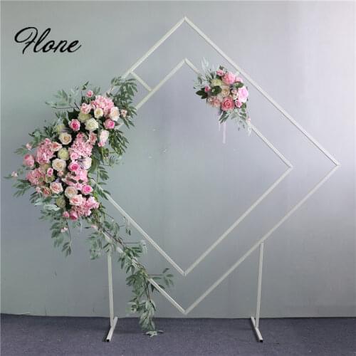Diamond Wedding Arch Metal Backdrop Stand Square Geometric Flower Frame Floral Background Decoration