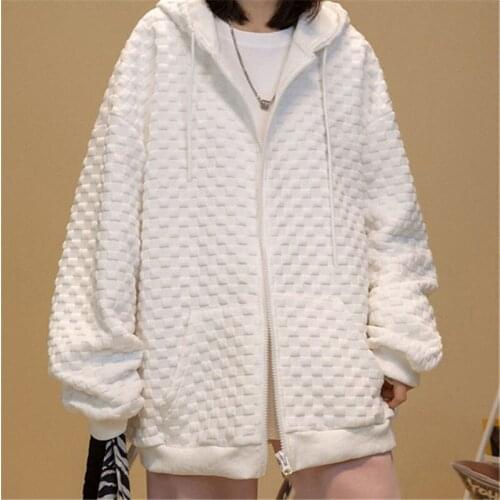 White Cool White Loose Hoodie Sweatshirt Fashion Zipper Harajuku Oversized Jacket Casual Korean Hooded Funny Gothic Jacket Girl