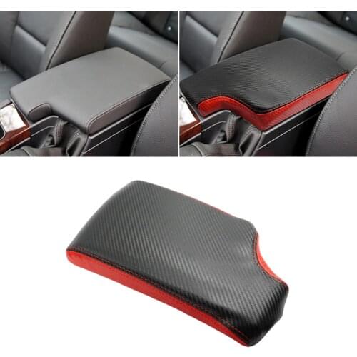 Black Red Carbon Leather Splice Armrest Cover For BMW 3 Series E90 2005 - 2012 Interior Center Control Armrest Box Cover Trim
