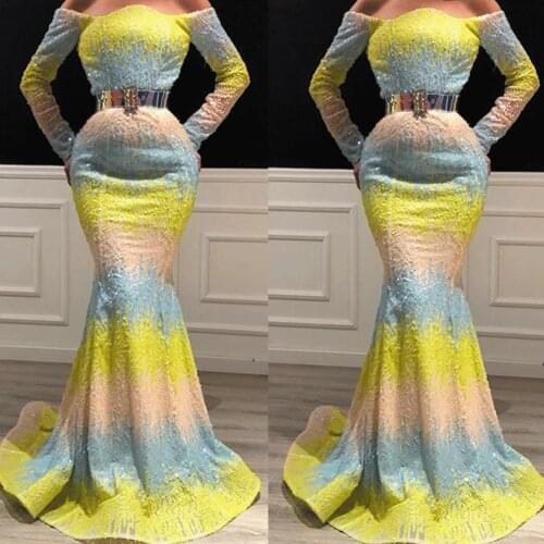 SuperKimJo Robe De Soiree Longue Gradient Sequin Evening Dresses Long Sleeve Mermaid Elegant Sparkly Evening Gown Abendkleider