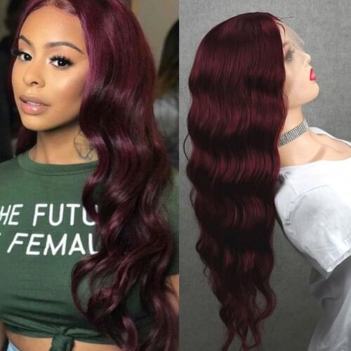Long Deep Wave Wine Red Lace Front Wigs Middle Part Long Burgundy Colored Lace wig Pre Plucked For African Women