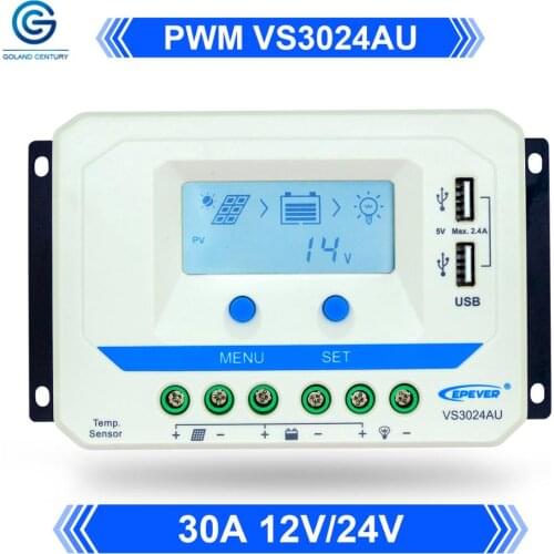EPever VS3024AU 30A 12V 24V Auto Work, Double USB Charge Ports Intelligent PWM Smart Home Controllers