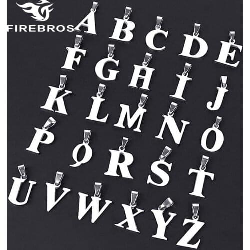 FIREBROS Free 20" Bead Chain Stainless Steel Letter Initial Name Pendant Necklace Women Men Minimalist Jewelry Gift Silver Color