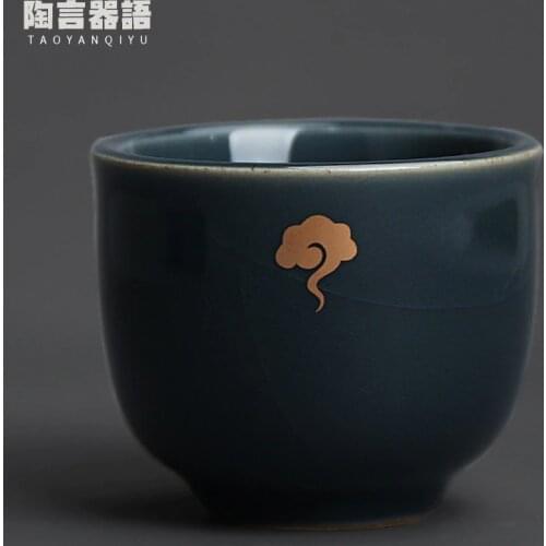 Jingdezhen Ji Celadon Glaze Gold Teacup Handmade Ceramic Kung Fu Tea Master Single Cup Retro Coarse Pottery Tea Cup