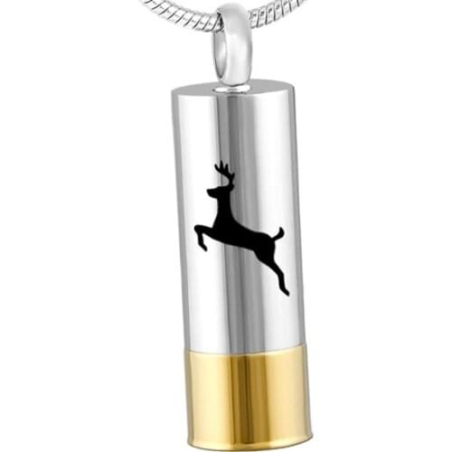 IJD8424 Exquisite Christmas gift Two tone Cylinder urn keepsake Stainless steel Running Antler Deer cremation ashes necklace