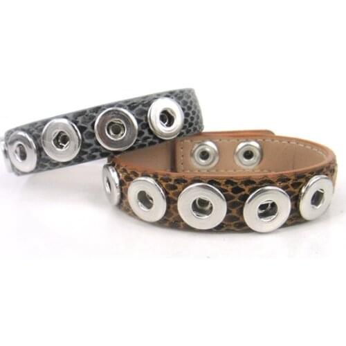 Brown & grey snake leather bracelets pocket size 1.2cm 5 metal button charm Bracelet DIY alloy buttons Jewelry