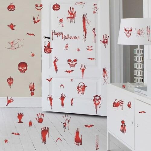 Bloody Handprints Footprints Halloween Party Atmosphere Wallpaper Window Glass Stickers Wall Stickers Self-Adhesive