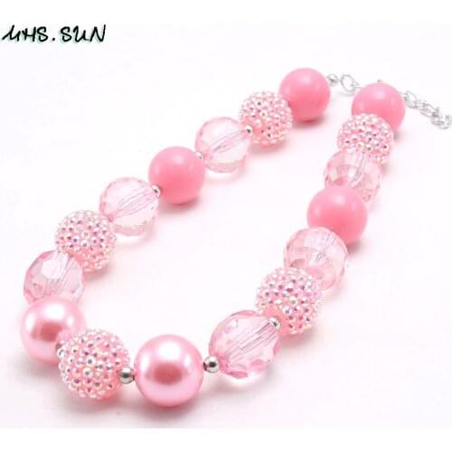MHS.SUN Cute Baby Girls Pink style Chunky Beaded Necklace Handmade Rhinestone Bubblegum Necklace Jewelry For Party Gift 1PC