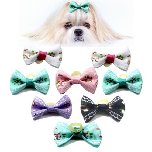 Cute Ribbon Pet Grooming Accessories Handmade Small Dog Cat Hair Bows with Elastic Rubber Band 4PCS