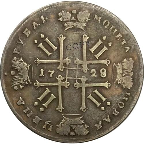 1728 Russia 1 One Rouble Pyotr II Cupronickel Plated Silver Collectibles Copy Coin