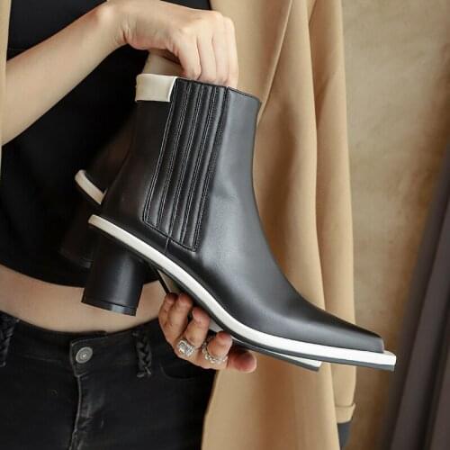 Fashion Woman Ankle Boots High Quality Genuine Leather Handmade Autumn Winter Boots High Heels Boots Woman