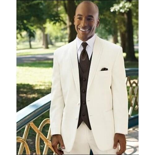 Ivory High Quality Groom Tuxedos Groomsmen Men Wedding Tuxedos Dinner Prom Suits wedding men tuxedo(Jacket+Pants+Vest+Tie)