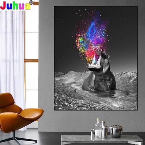 Diy 5d Diamond Painting Fantasy Huge Hippo Cross Stitch Kits Diamonds Embroidery Abstract Animal Rhinestone Home Decoration Art
