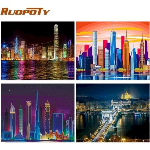 RUOPOTY DIY Paint By Numbers City Scenery Kits On Canvas Handpainted Acrylic Paint On Canvas Home Decors Artcraft Diy Kits