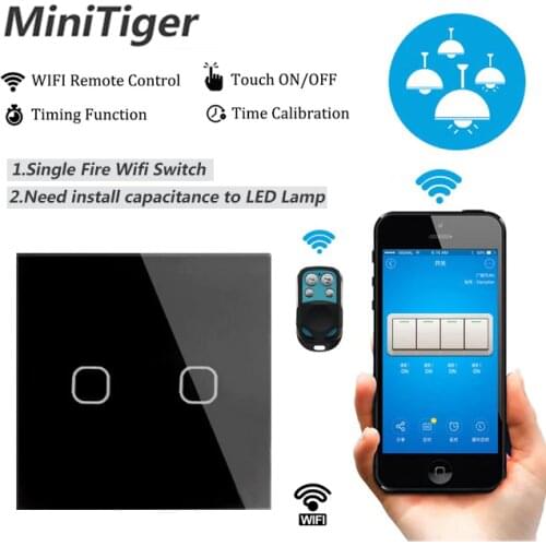 Minitiger EU/UK Smart Wifi Wall Light Touch Switch 1 2 Gang Touch/WiFi/433 RF/APP Remote Smart Home Wall Touch Switch