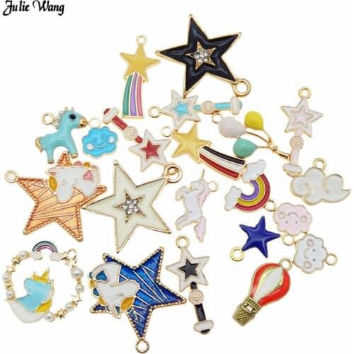 Wholesale 10pcs Alloy Enamel Pentagram Cloud Rainbow Charms Gold Tone Mixed Cartoon Pendant For Bracelet Earrings DIY Accessory