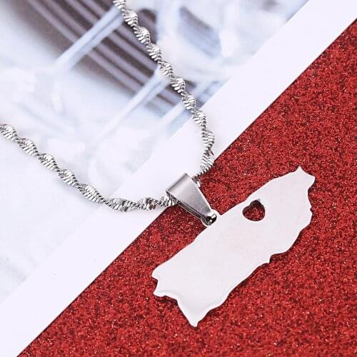 Stainless Steel Silver Color Puerto Rico Map Pendant Necklaces For Women Girl Puerto Ricans Map Chain Jewelry