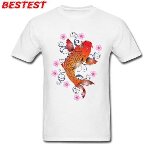 Gift T Shirt Koi Designer Tshirt Men Short Sleeve Student TShirts Customized Mother Day T-shirt Crew Neck Tops Tees Floral Fish