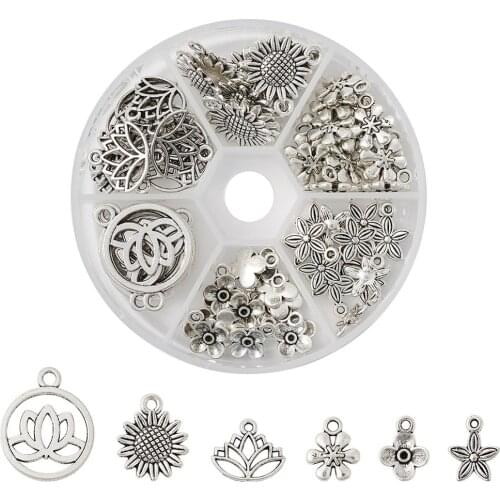 Pandahall 84 pcs/box Tibetan Alloy Pendants Mixed Shapes Antique Silver Color for DIY Necklace Bracelet Jewelry Making Findings