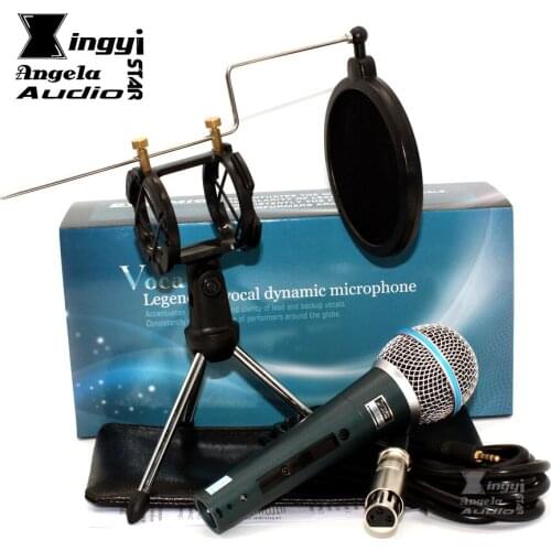 Professional Switch Dynamic Wired Microphone Stand Desktop Holder Tripod & Windscreen Pop Filter Cover For BETA 58A Karaoke Mic